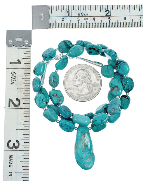 Sterling Silver Turquoise Pendant Bead Native American Necklace Set X10543